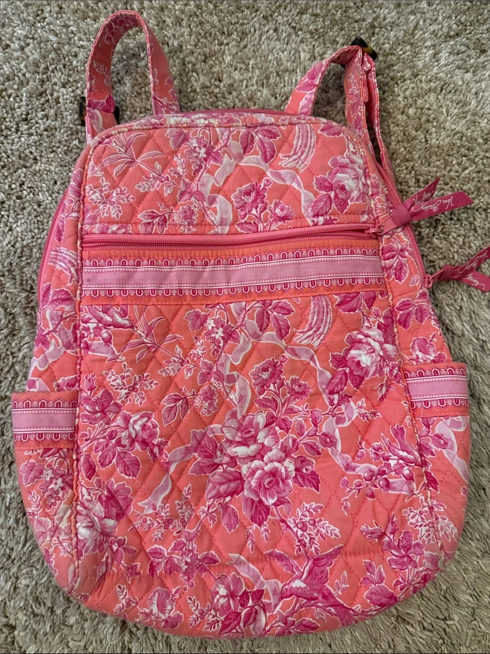 Vera Bradley Coral Pink Quilted Floral Backpack